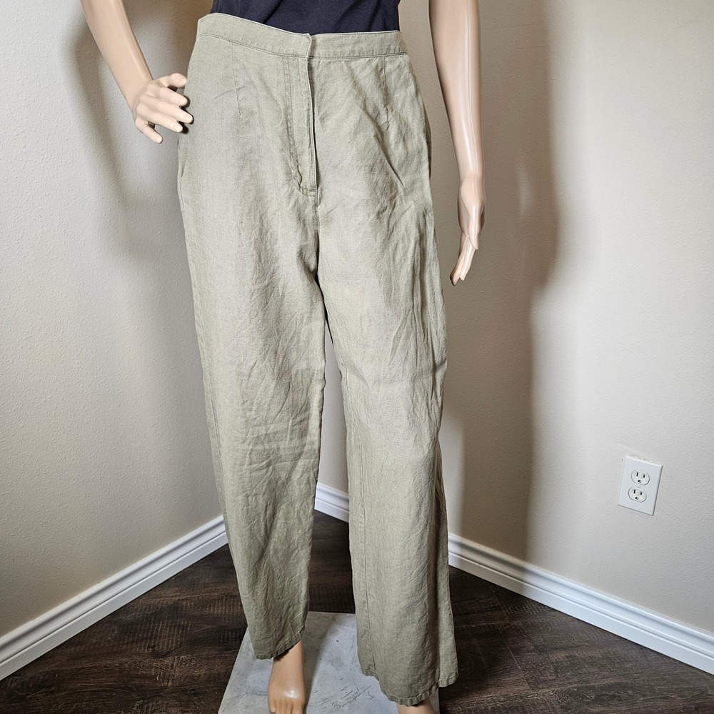 Vintage‎ Talbots Womens Size 8 Olive Green Linen Tencel Blend Wide Leg High Rise